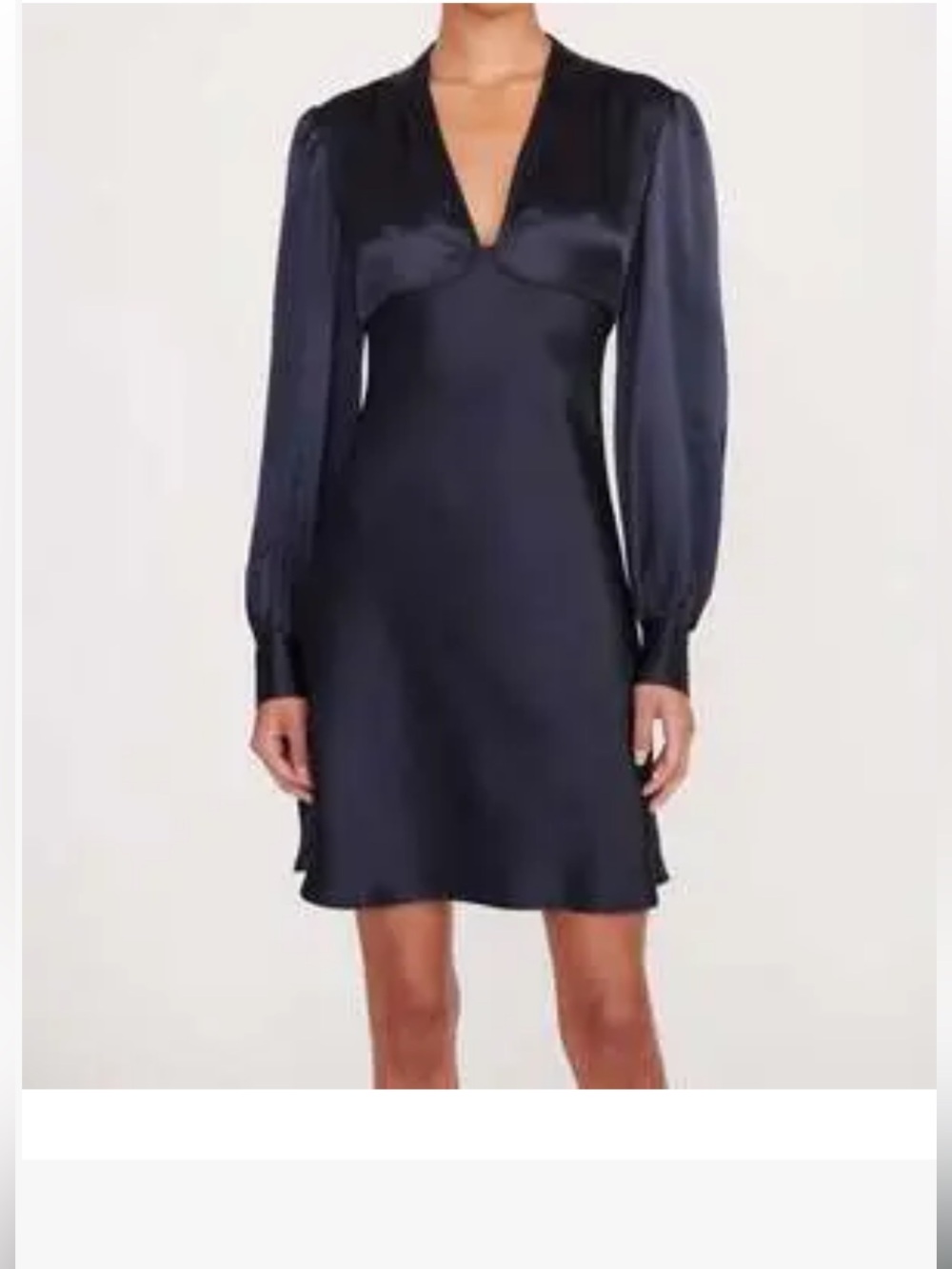 STAUD Navy Satin V-Neck Long-Sleeve Mini Dress - Picture 2 of 10